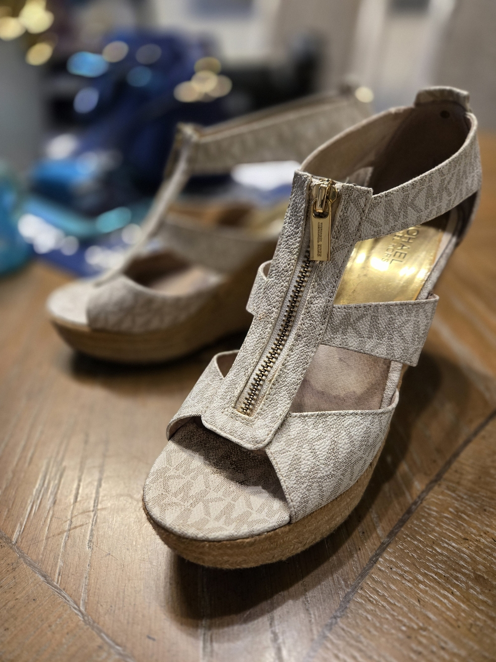 Michael Kors Beige Signature Espadrille Wedge Sandals 9.5